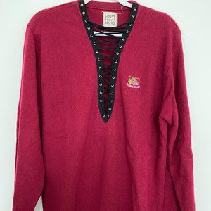 Burgundy Lace-Up Vintage Sweater